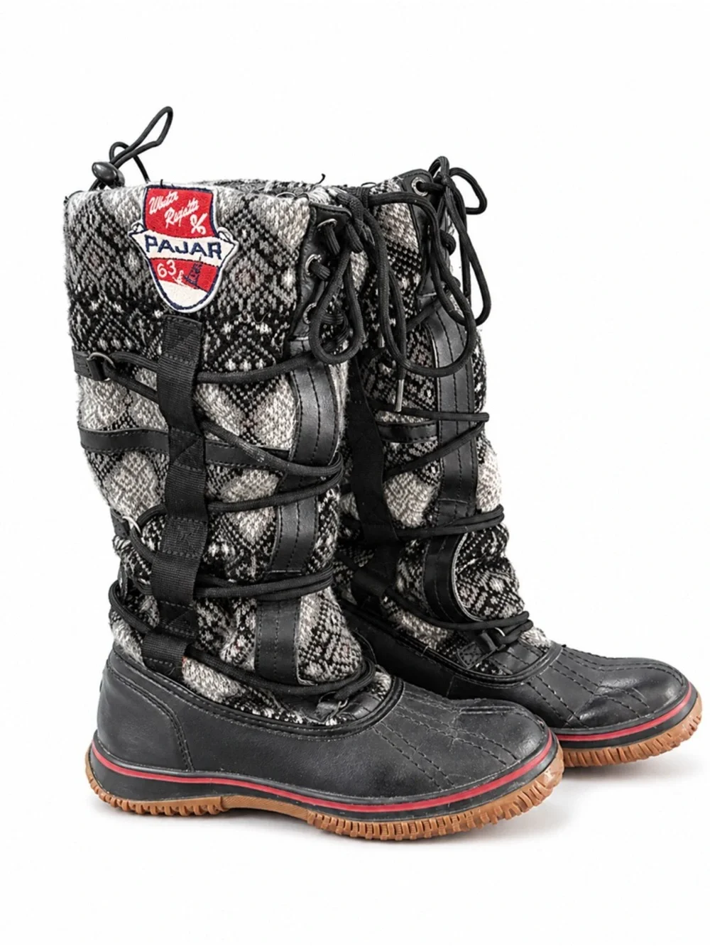 Pajar Black, Gray & Brown Patterned Lace-Up Winter Boots size 7-7.5